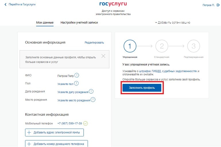 Учетная запись на госуслугах